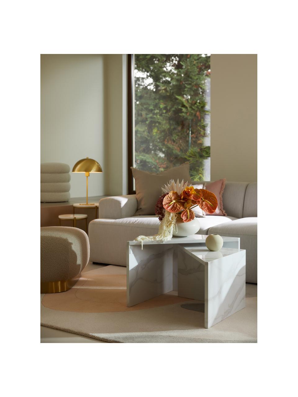 Set di 2 tavolini da salotto effetto marmo Vilma, Pannello di fibre a media densità (MDF) rivestito con carta patinata laccata, Bianco effetto marmo, Set in varie misure