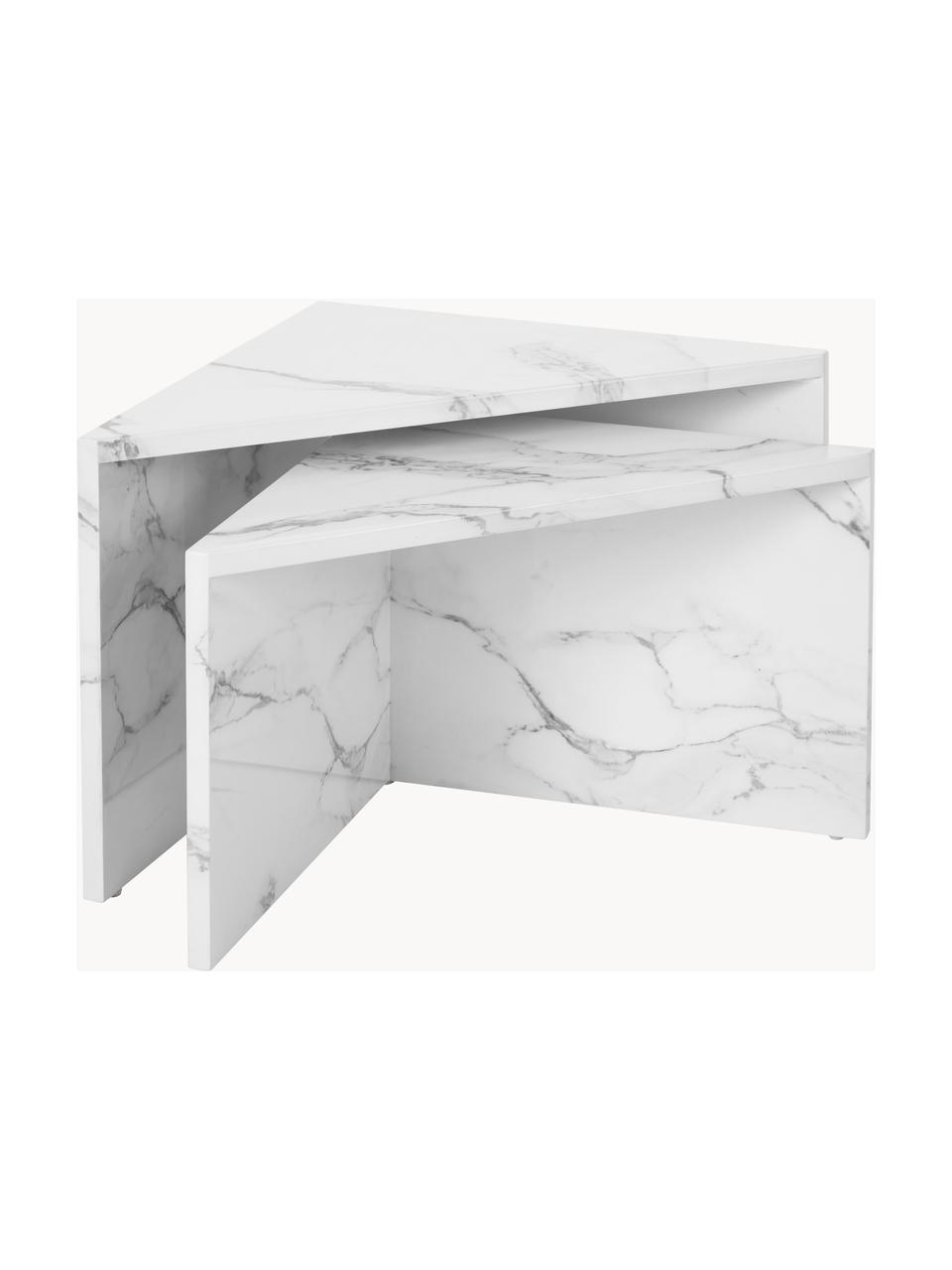 Sada konferenčních stolků v mramorovém vzhledu Vilma, 2 díly, MDF deska (dřevovláknitá deska střední hustoty), potažená vrstvou lakovaného papíru, Bílá, mramorovaná, Sada s různými velikostmi