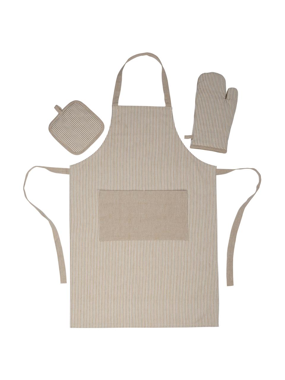 Tablier avec gant de cuisine Cappuccino, lot 3 élém., Beige, blanc, larg. 60 x long. 90 cm
