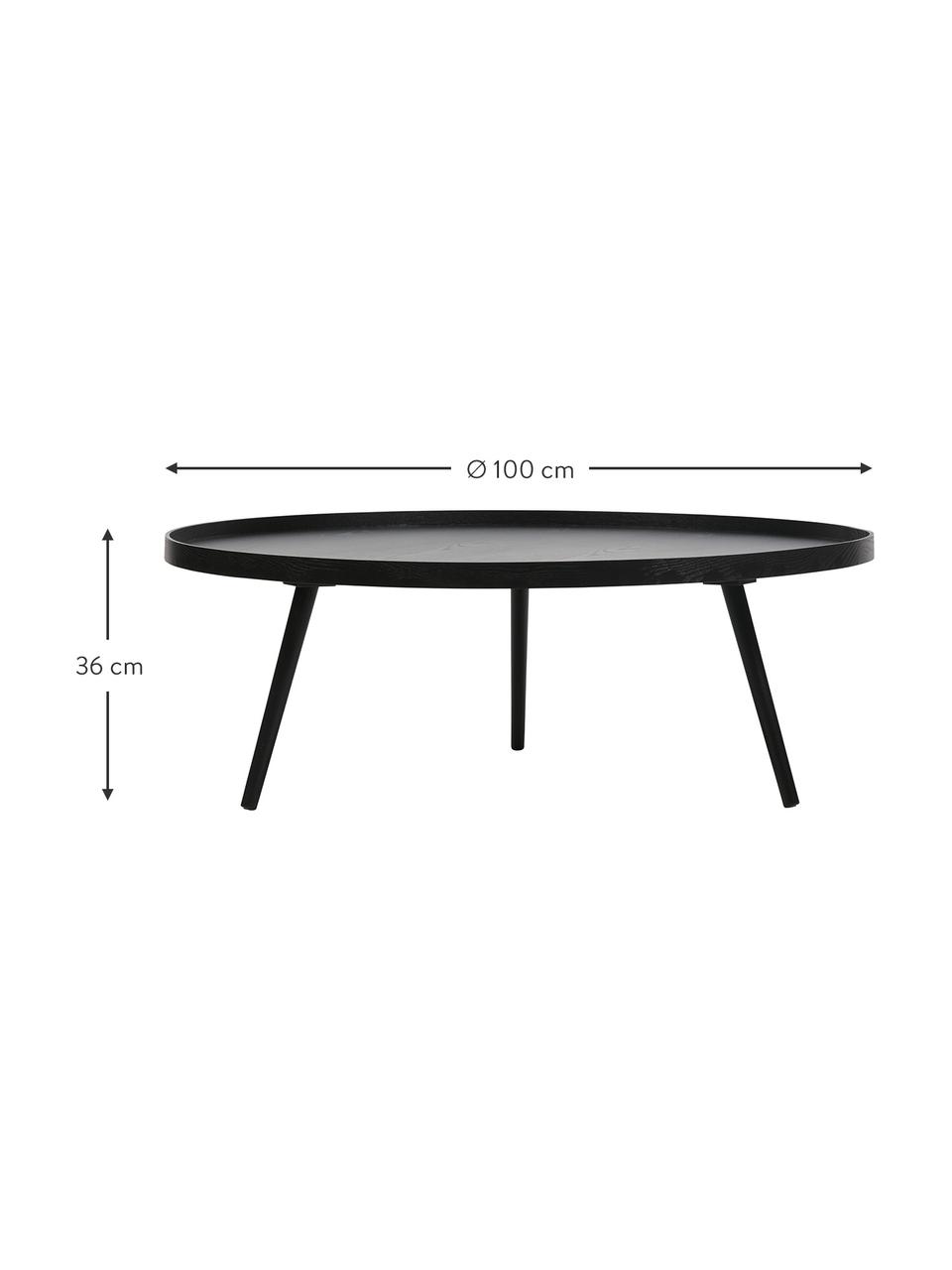 Runder XL-Couchtisch Mesa, Tischplatte: Mitteldichte Holzfaserpla, Beine: Kiefernholz Da Naturmater, Schwarz, Ø 100 cm