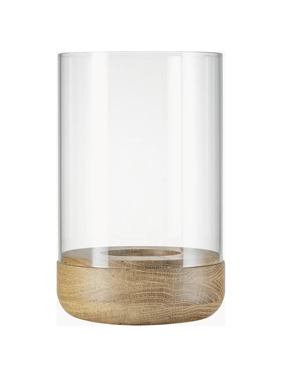 Portacandela in vetro Lanto, alt. 20 cm, Portacandela: vetro, Trasparente, legno chiaro, Ø 12 x Alt. 20 cm