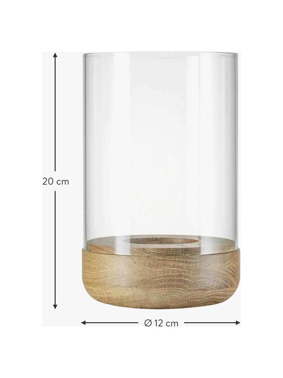 Photophore en verre Lanto, haut. 20 cm, Transparent, bois clair, Ø 12 x haut. 20 cm