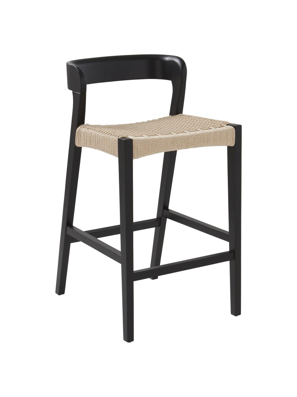 Krzesło barowe Vikdalen, Stelaż: drewno wiązowe, Drewno wiązowe, czarny lakierowany, S 45 x W 87 cm