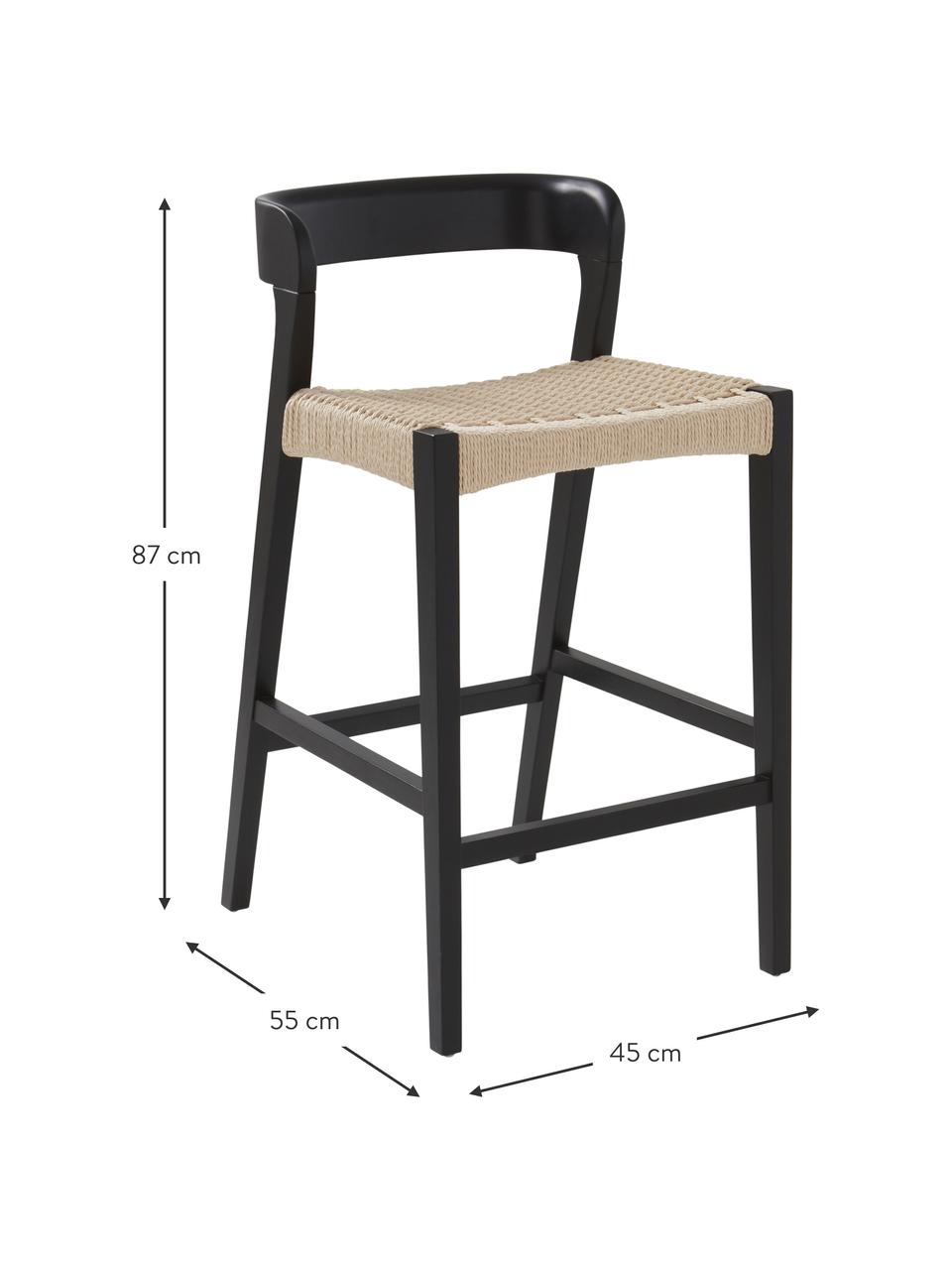 Tabouret de bar avec tressage Vikdalen, Bois d'orme, noir laqué, larg. 45 x haut. 87 cm