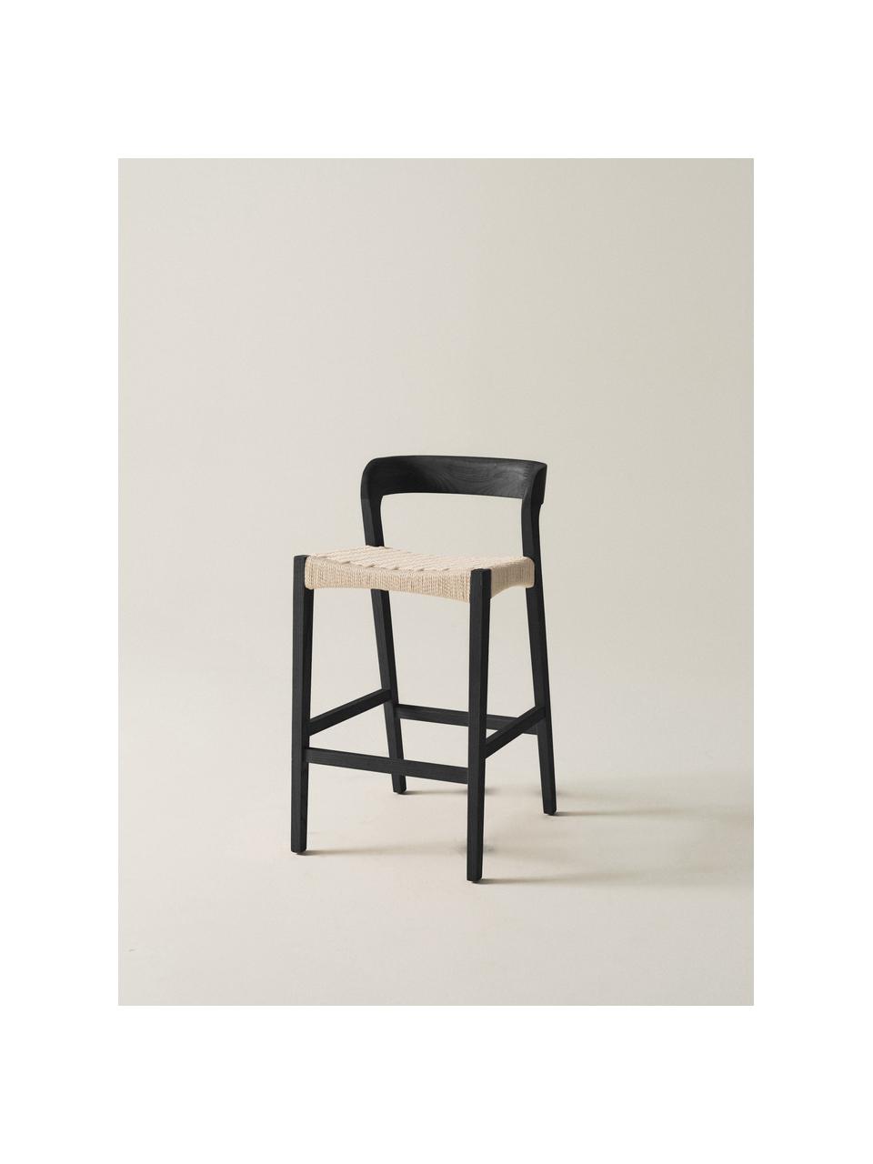 Barová stolička s výpletom Vikdalen, Svetlobéžová, brestové drevo, čierna lakované, Š 45 x V 87 cm