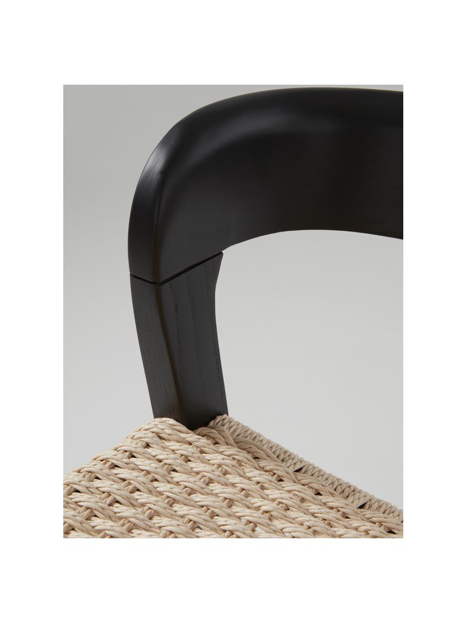 Barstuhl Vikdalen, Gestell: Ulmenholz, Sitzfläche: Papierschnurgeflecht, Hellbeige, Ulmenholz schwarz lackiert, B 45 x H 87 cm