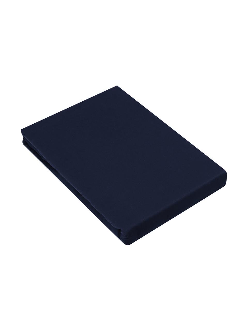 Drap-housse en satin de coton pour sommier tapissier Comfort, Bleu foncé, larg. 90 x long. 200 cm