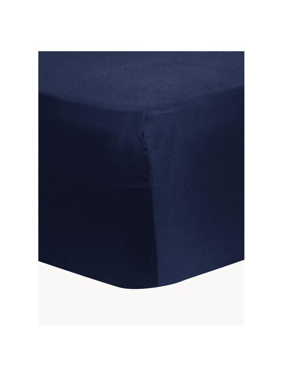 Drap-housse en satin de coton pour sommier tapissier Comfort, Bleu foncé, larg. 90 x long. 200 cm