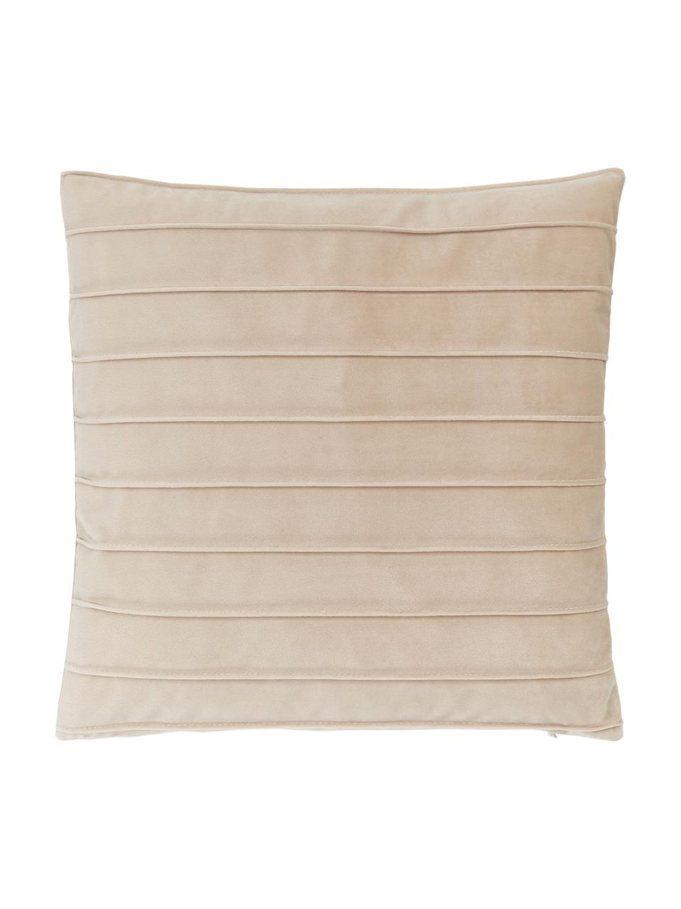 Samt-Kissenhülle Lola mit Strukturmuster, Samt (100 % Polyester), Beige, B 40 x L 40 cm