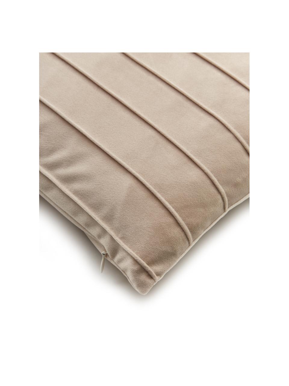 Funda de cojín de terciopelo texturizada Lola, Terciopelo (100% poliéster), Beige, An 40 x L 40 cm