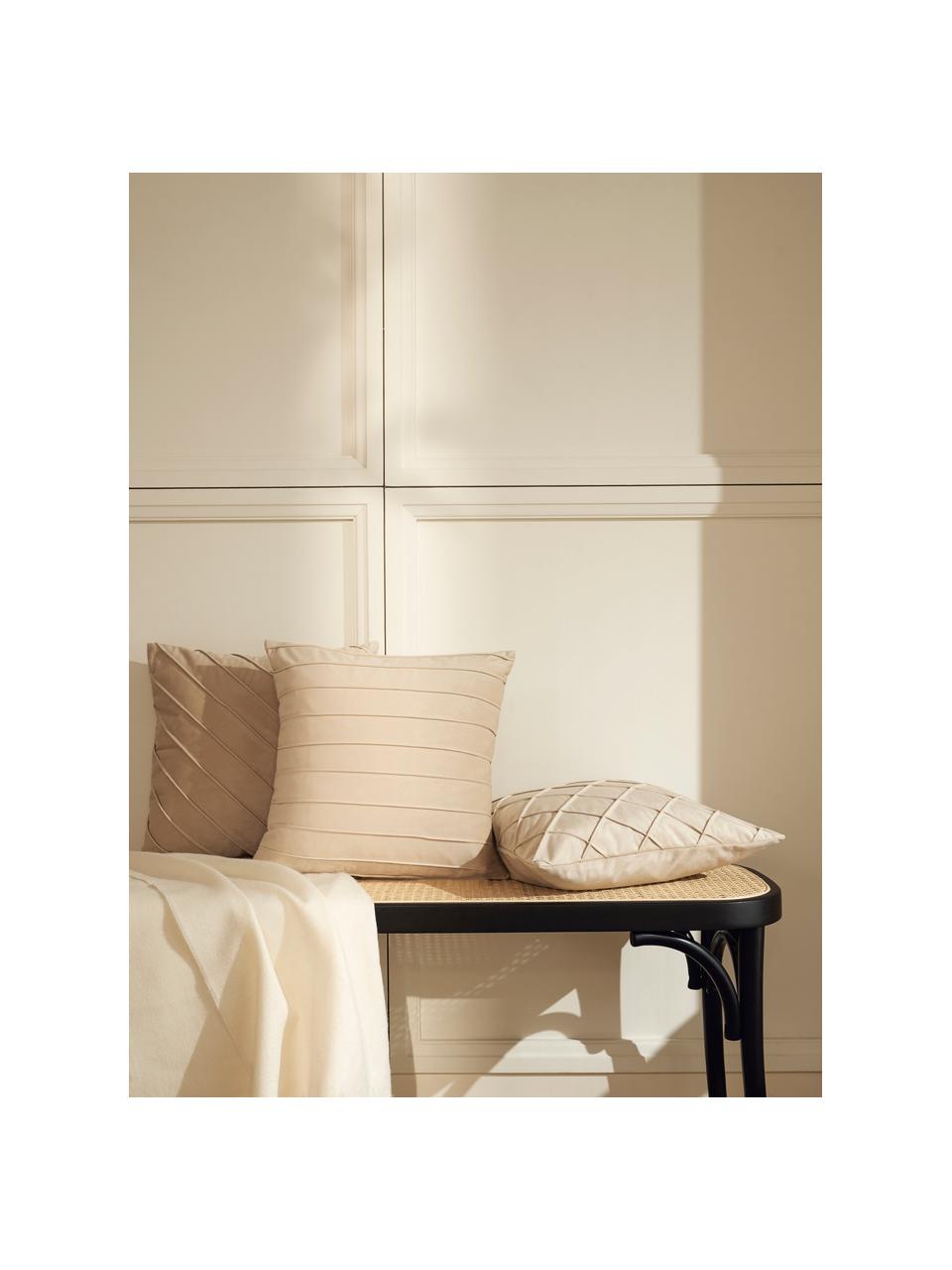 Samt-Kissenhülle Lola mit Strukturmuster, Samt (100 % Polyester), Beige, B 40 x L 40 cm