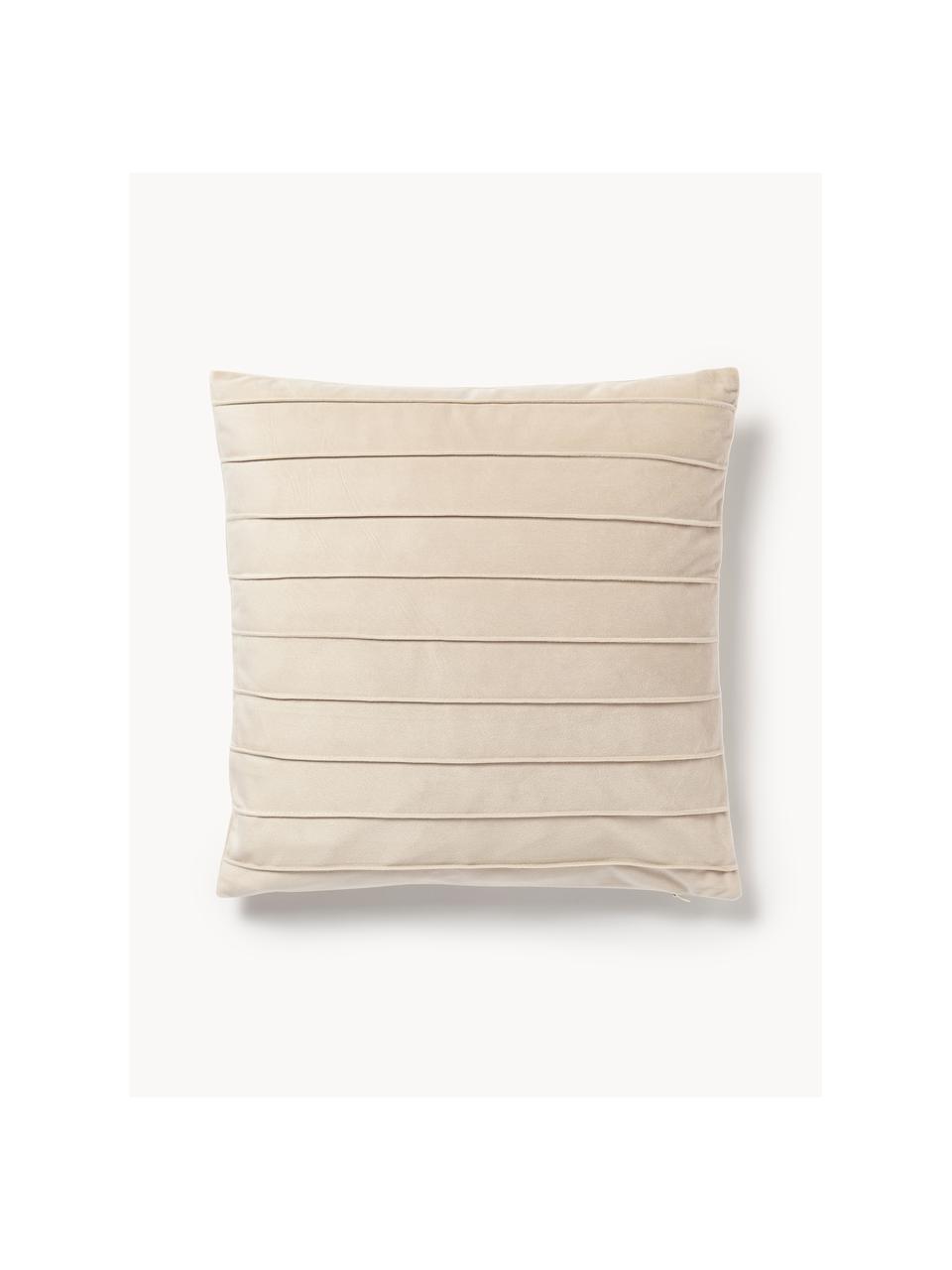 Fluwelen kussenhoes Lola met structuurpatroon, Fluweel (100% polyester), Beige, B 40 x L 40 cm