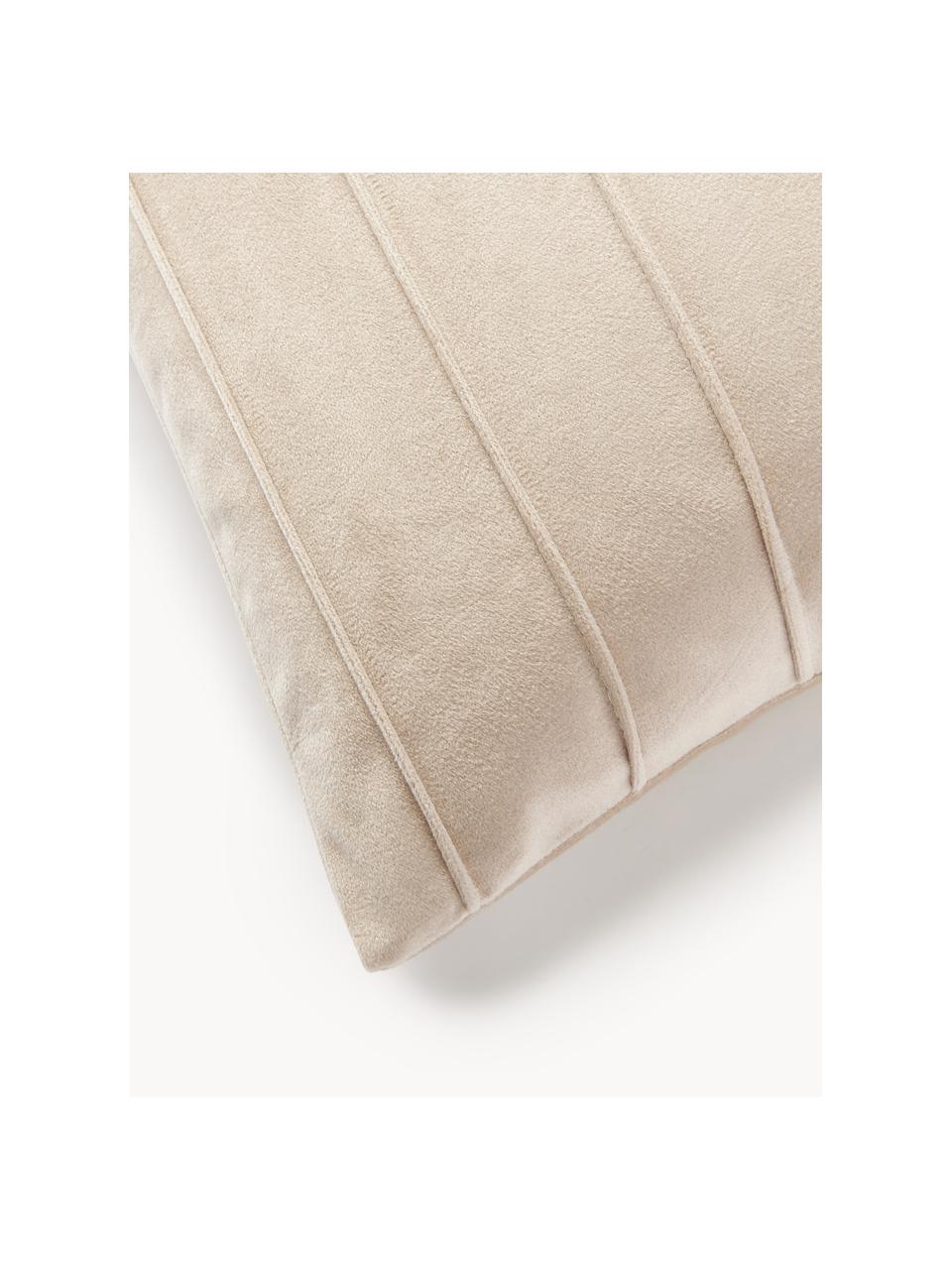 Housse de coussin en velours beige Lola, Velours (100 % polyester), Beige, larg. 40 x long. 40 cm