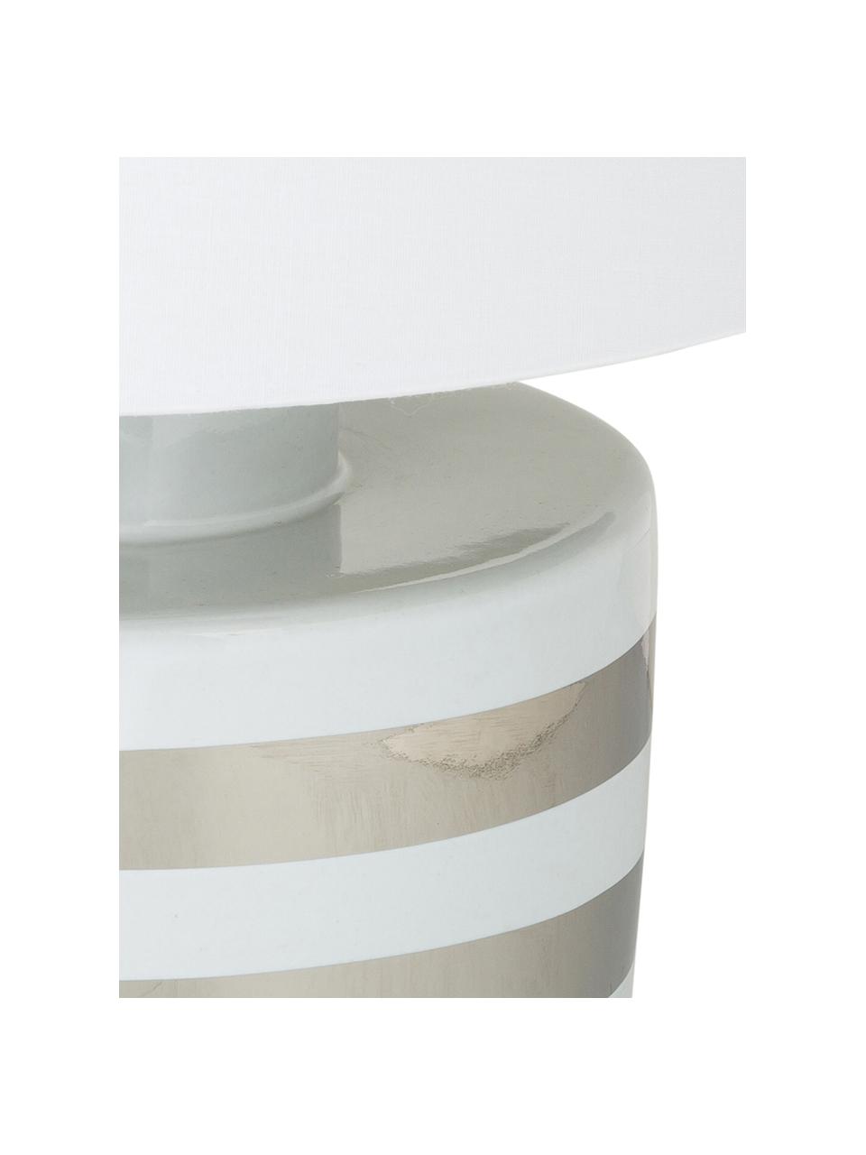 Keramik-Tischlampe Sylvia, Lampenschirm: Textil, Lampenfuß: Keramik, Weiß, Silberfarben, Ø 25 x H 39 cm