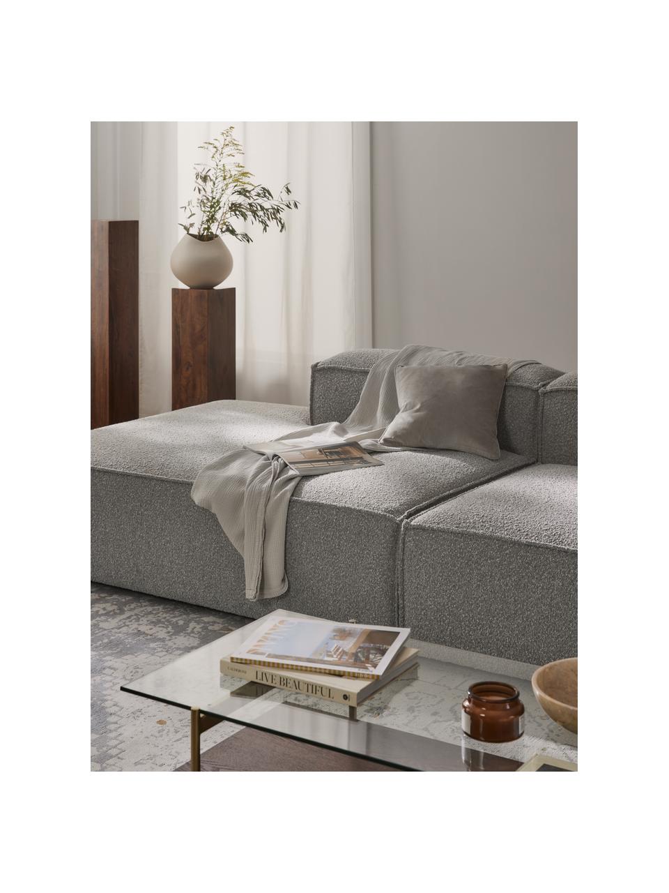 Modulo chaise longue in bouclé Lennon, Rivestimento: bouclé (100% poliestere) , Struttura: legno di pino massiccio, , Piedini: plastica Questo prodotto , Bouclé taupe, Larg. 150 x Prof. 119 cm, schienale a destra