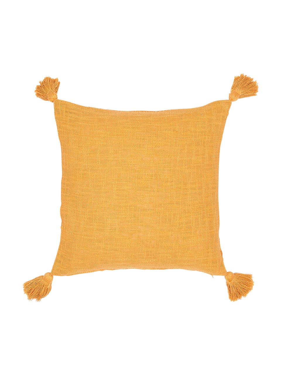 Tkaný povlak na polštář z organické bavlny se střapci Sun, Žlutá