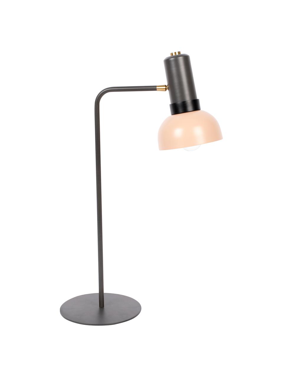 Grote bureaulamp Charlie, Lampenkap: gecoat metaal, Lampvoet: gecoat metaal, Grijs, roze, 21 x 63 cm