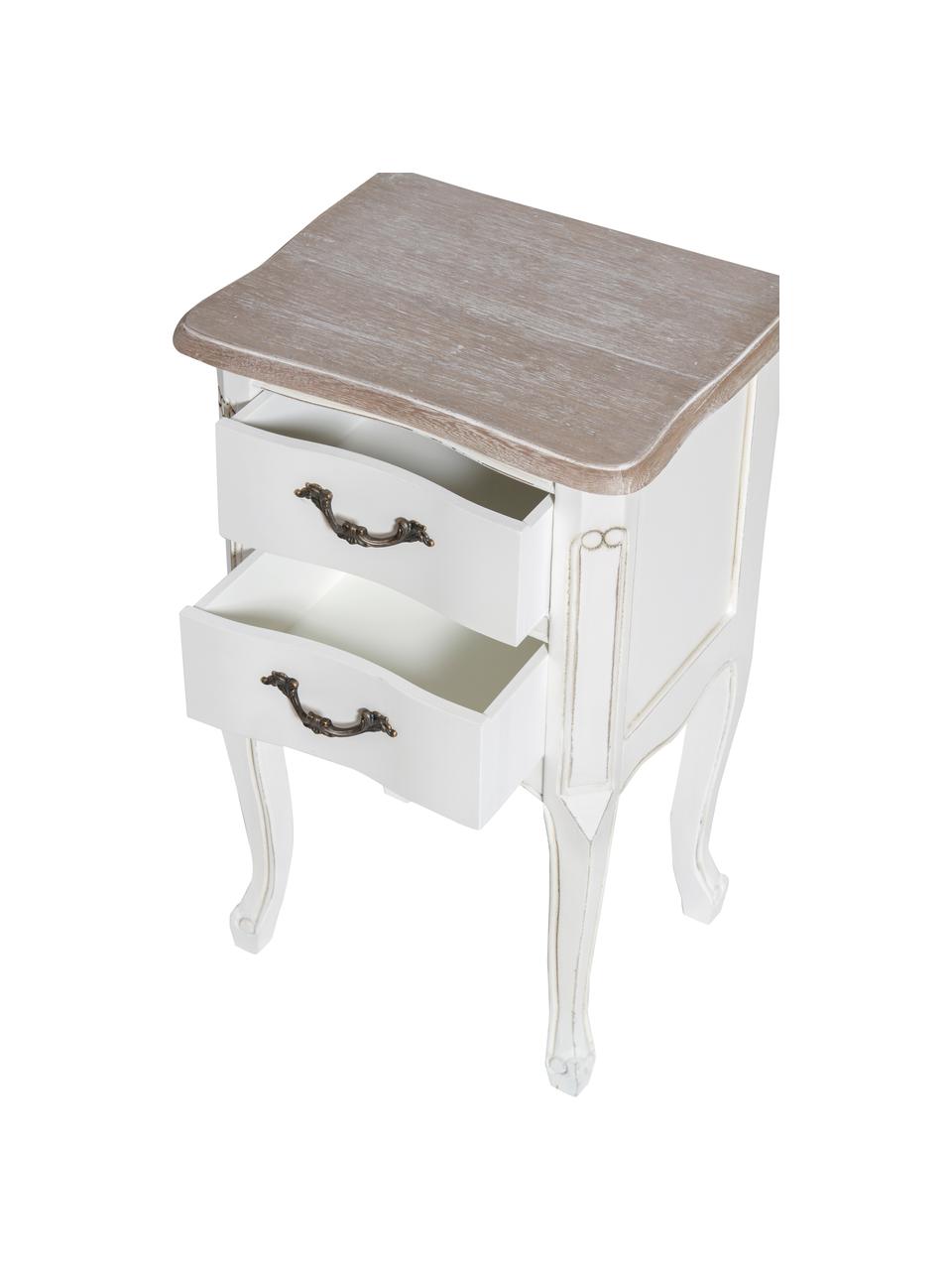 Comodin in legno di paulonia con 2 cassetti Provenza, Maniglie: metallo, Paralume: beige, bianco Base della lampada: bianco opaco Cavo: bianco, Larg. 40 x Prof. 30 cm