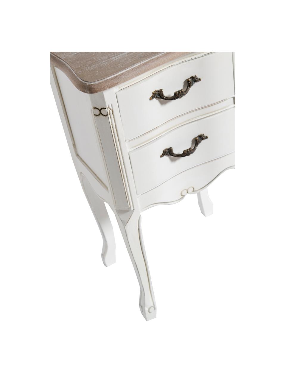 Noční stolek ze dřeva paulovnie se 2 zásuvkami Provenza, Bílá, světle hnědá, Š 40 cm