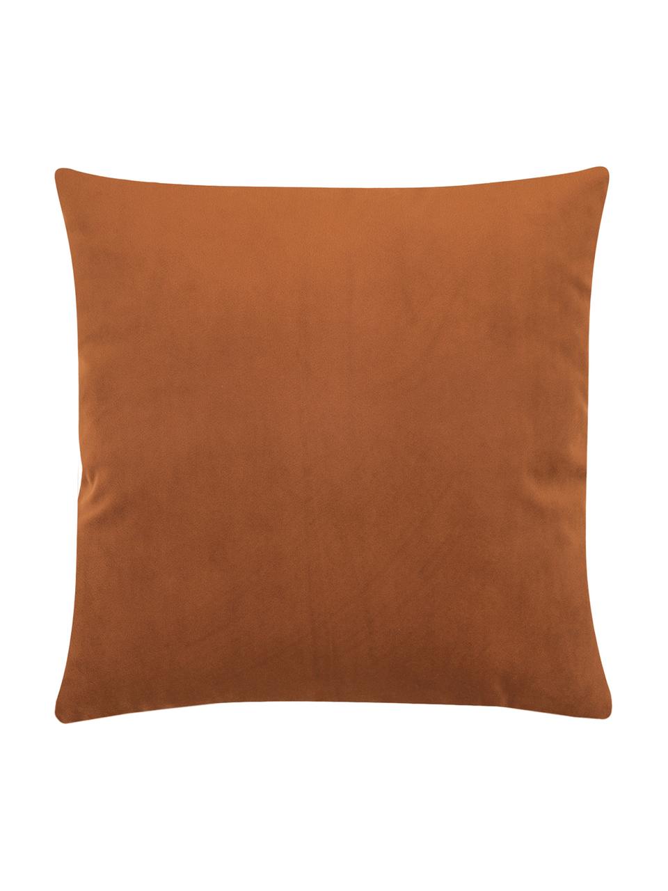 Housse de coussin en velours brodé Legong, 100 % velours de polyester, Orange, couleur dorée, larg. 40 x long. 40 cm