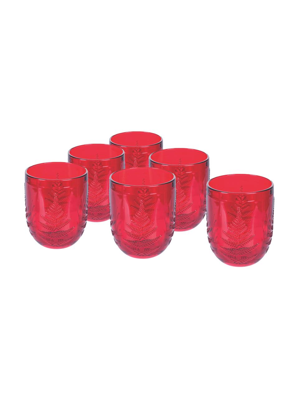 Wassergläser Aspen in Rot mit weihnachtlichem Strukturmuster, 6 Stück, Glas, Rot, Ø 8 x H 10 cm, 250 ml