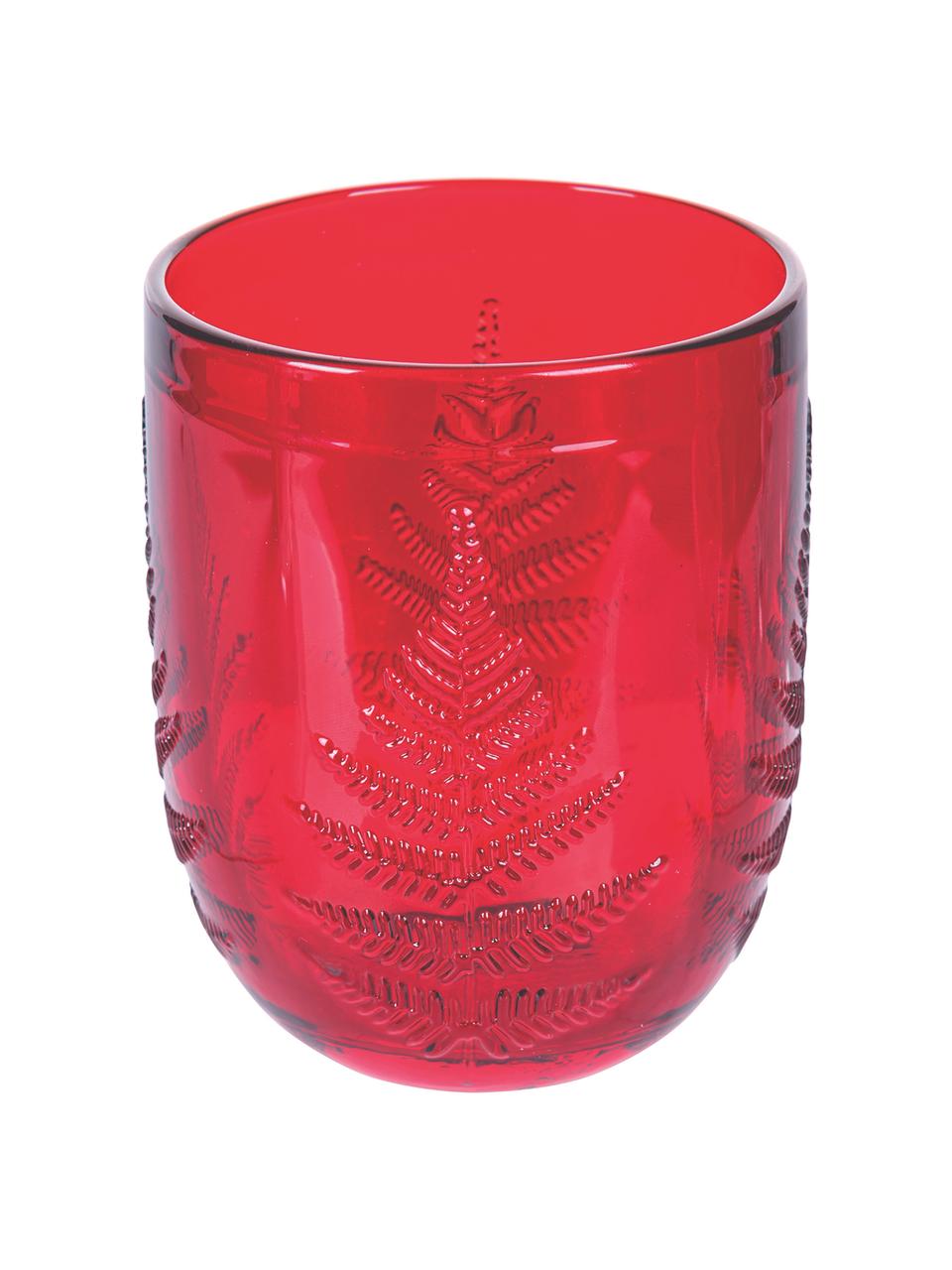 Wassergläser Aspen in Rot mit weihnachtlichem Strukturmuster, 6 Stück, Glas, Rot, Ø 8 x H 10 cm, 250 ml