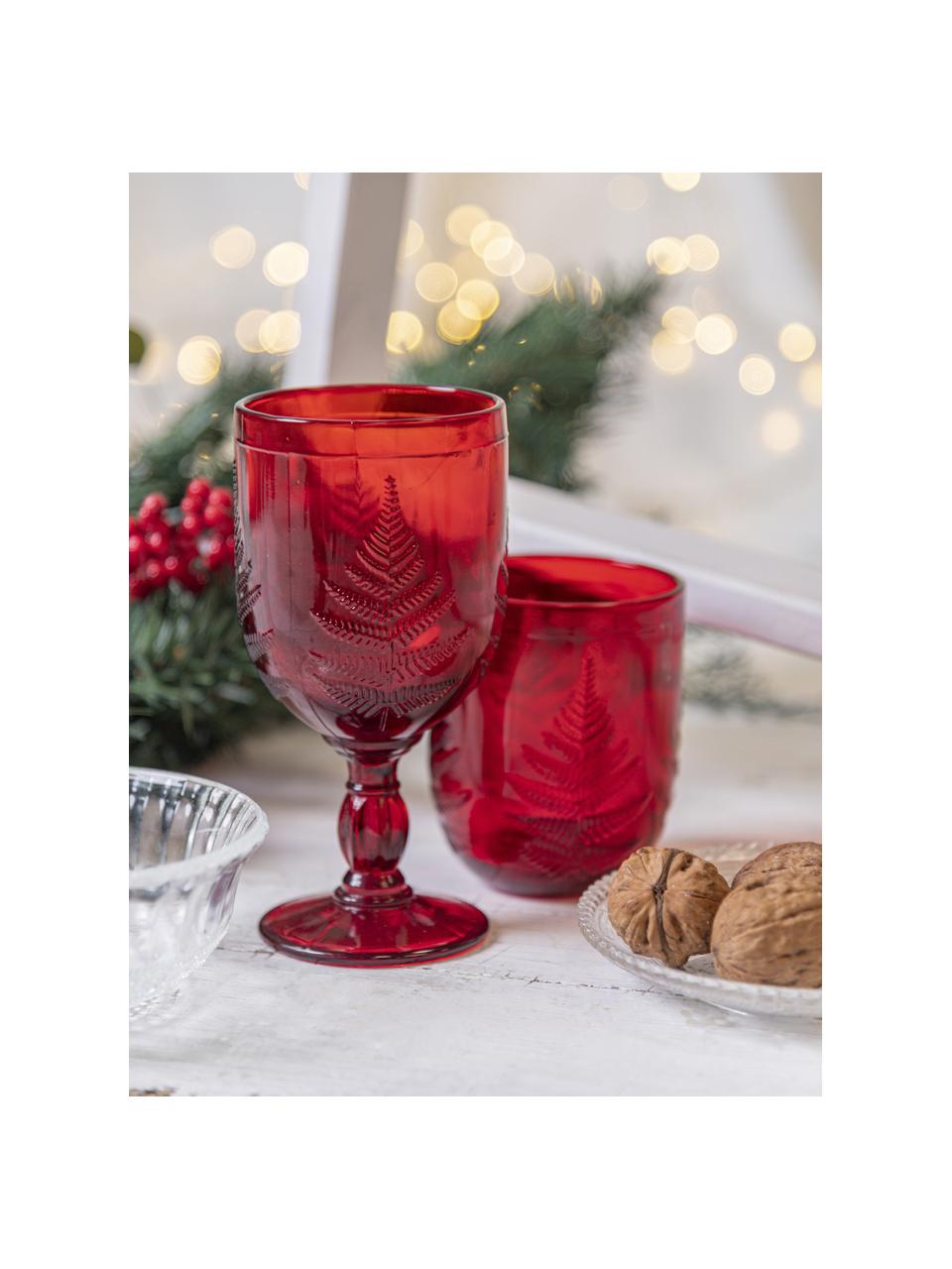 Vasos con relieves navideños Aspen, 6 uds., Vidrio, Rojo, Ø 8 x Al 10 cm, 250 ml