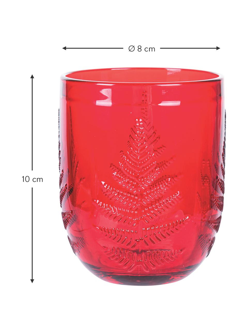 Vasos con relieves navideños Aspen, 6 uds., Vidrio, Rojo, Ø 8 x Al 10 cm, 250 ml