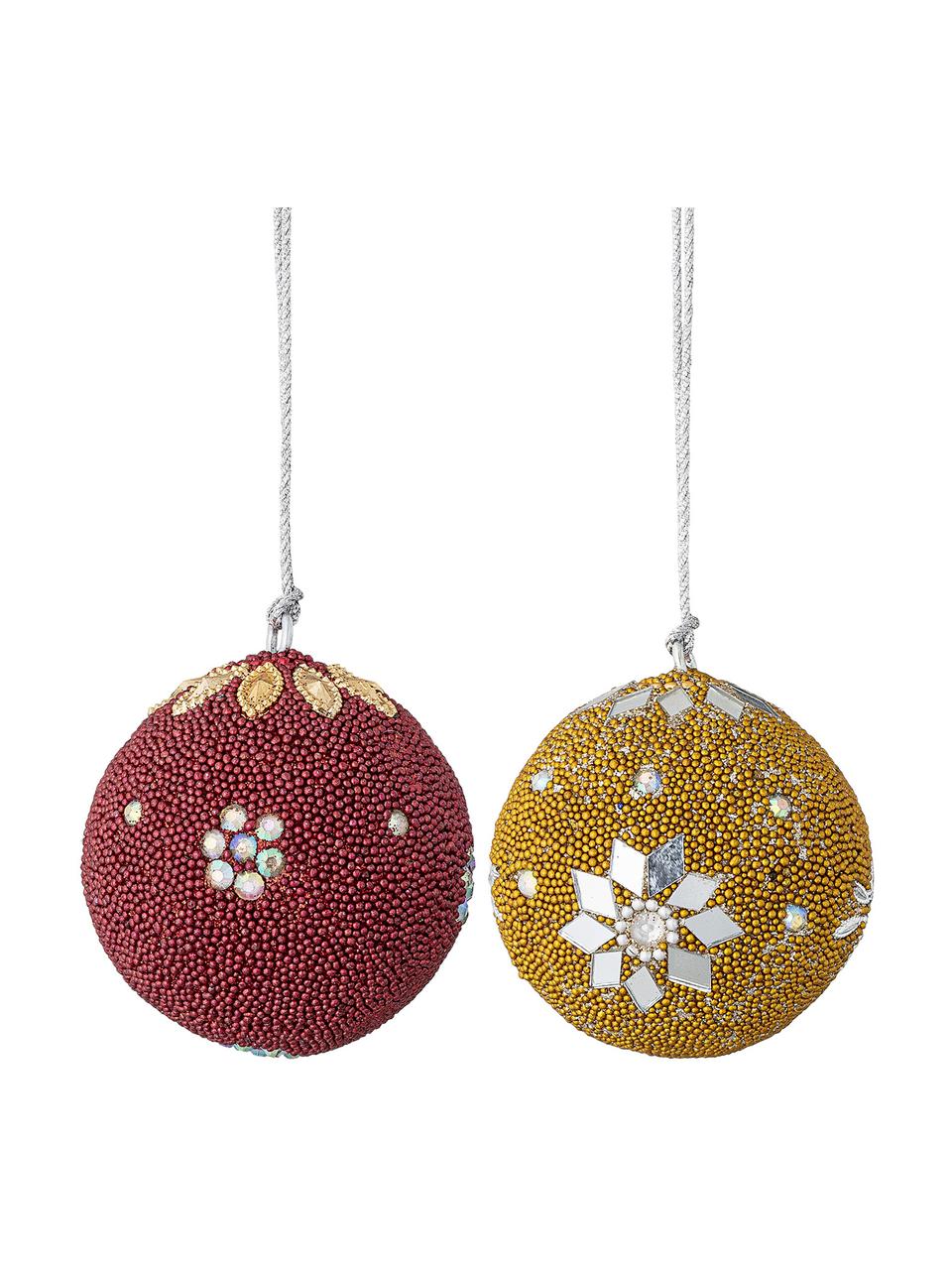Set 2 palline di Natale Tefa, Rosso, giallo, Ø 7 x Alt. 7 cm