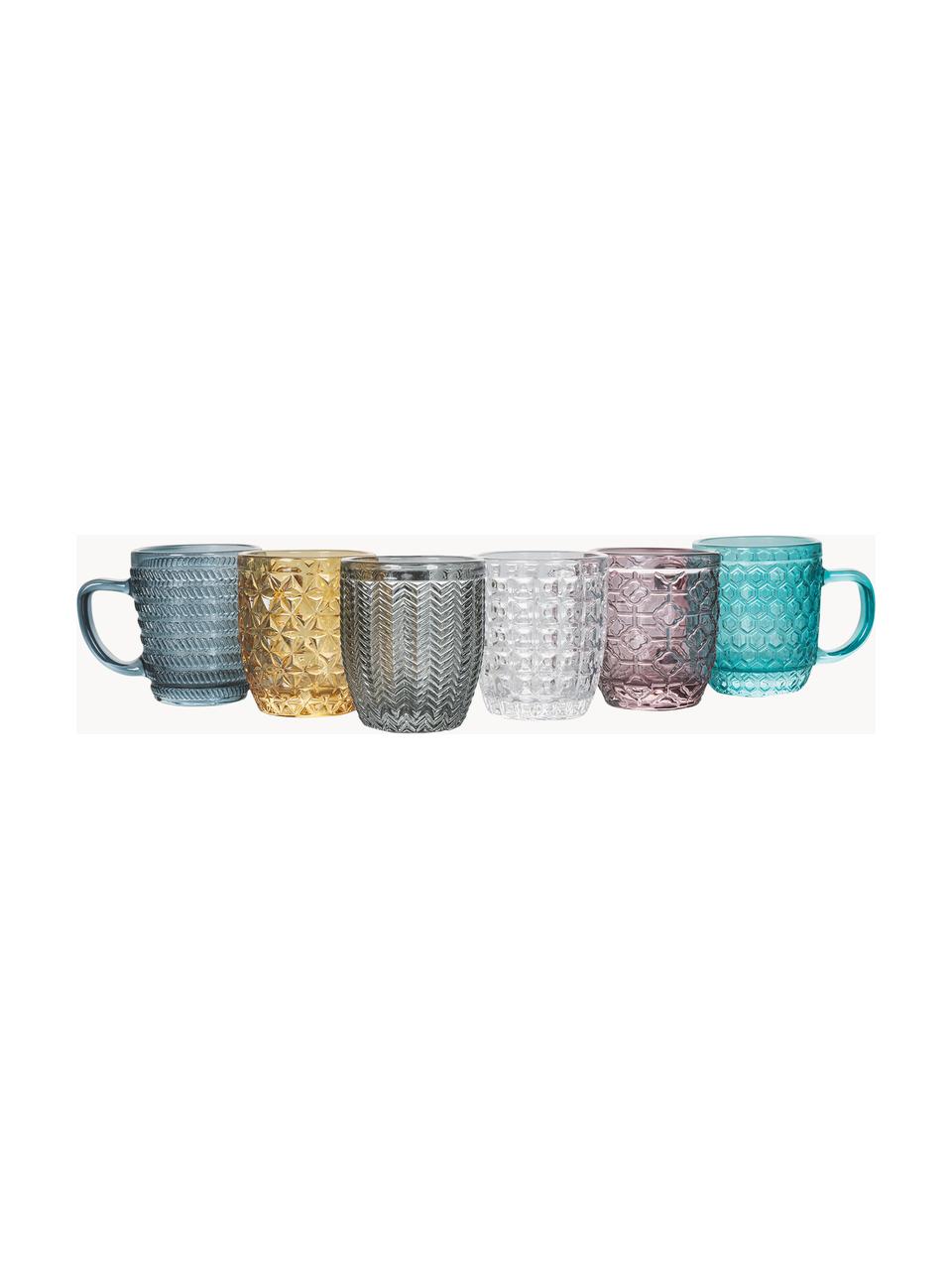 Espressotassen Geometrie mit Strukturmuster, 6er-Set, Glas, Bunt, Ø 6 x H 7 cm, 90 ml