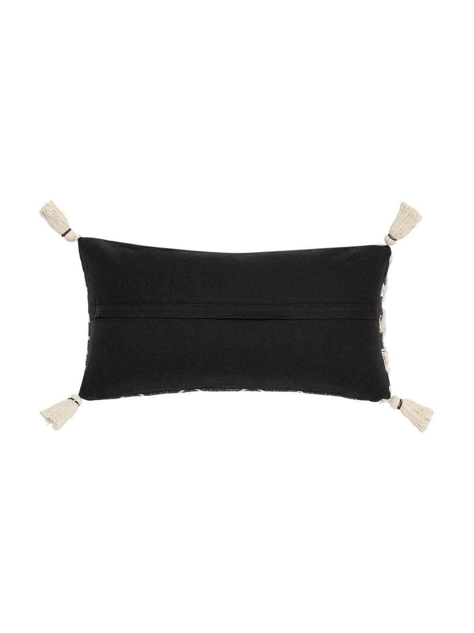 Housse de coussin rectangulaire bohème pur coton Boa, Noir, blanc