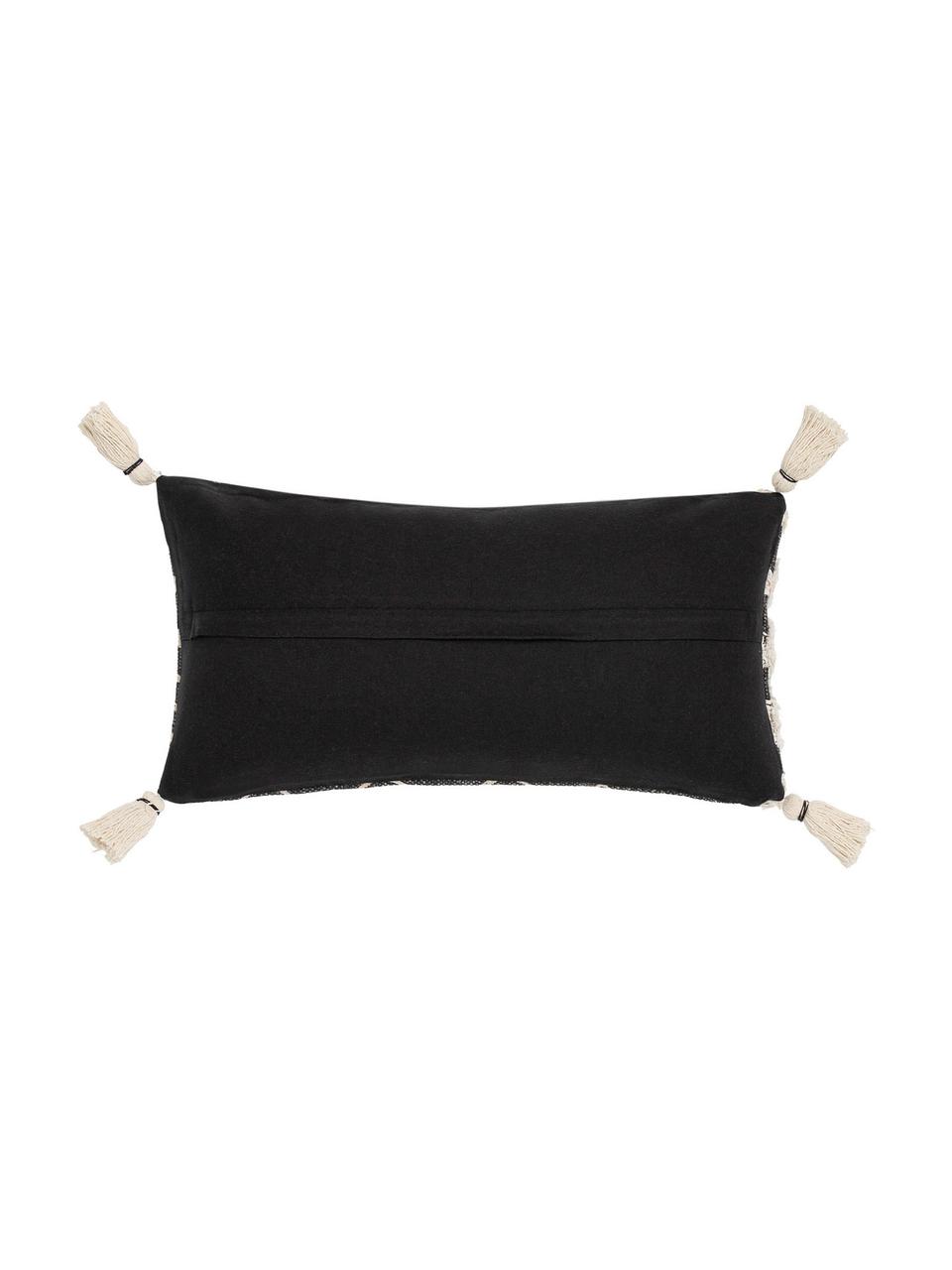 Poszewka na poduszkę z chwostami w stylu boho Boa, 100% bawełna, Czarny, biały, S 30 x D 60 cm