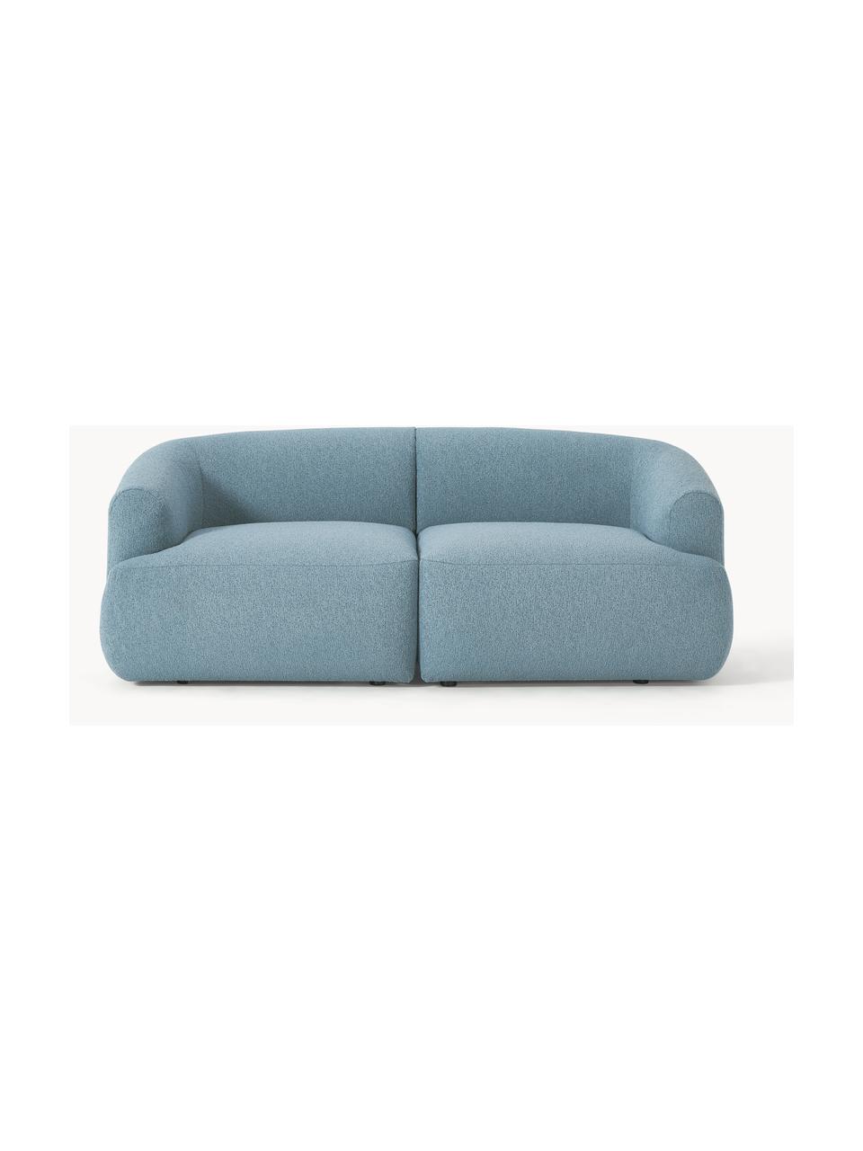 Sofá modular en tejido bouclé Sofia (2 plazas), Tapizado: tejido bouclé (100% polié, Estructura: madera de abeto con certi, Patas: plástico, Bouclé azul, An 186 x F 103 cm