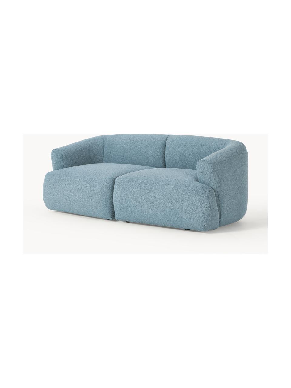 Sofa modułowa bouclé Sofia (2-osobowa), Tapicerka: bouclé (100% poliester) D, Stelaż: drewno świerkowe z certyf, Nogi: tworzywo sztuczne, Niebieski bouclé, S 186 x G 103 cm