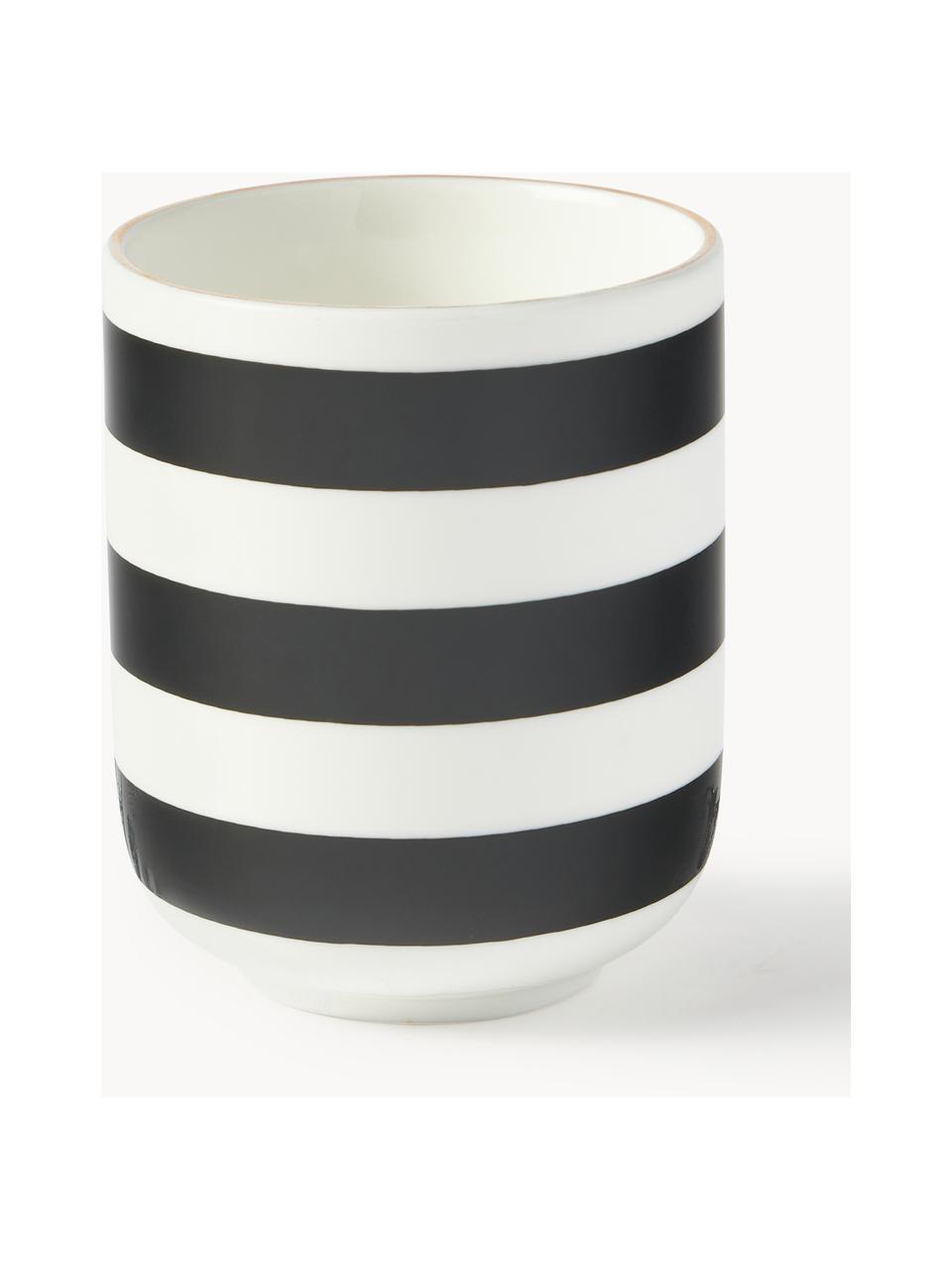 Tazas artesanales de porcelana Lumi, 4 uds., Porcelana brillante, Blanco, negro, oro, Ø 8 x Al 10 cm, 290 ml