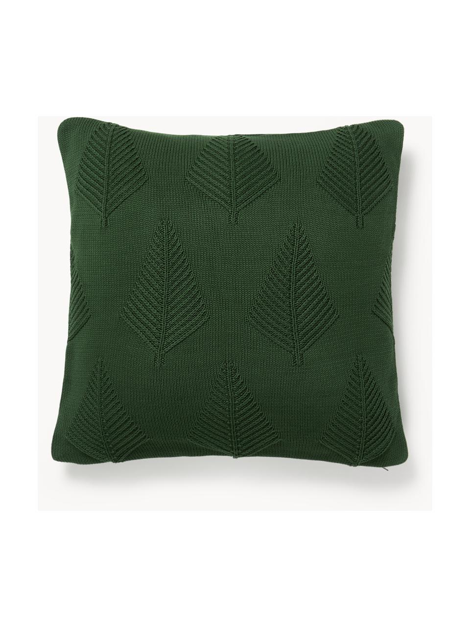 Housse de coussin en coton avec motif hivernal Beryl, 100 % coton, Vert foncé, larg. 50 x long. 50 cm