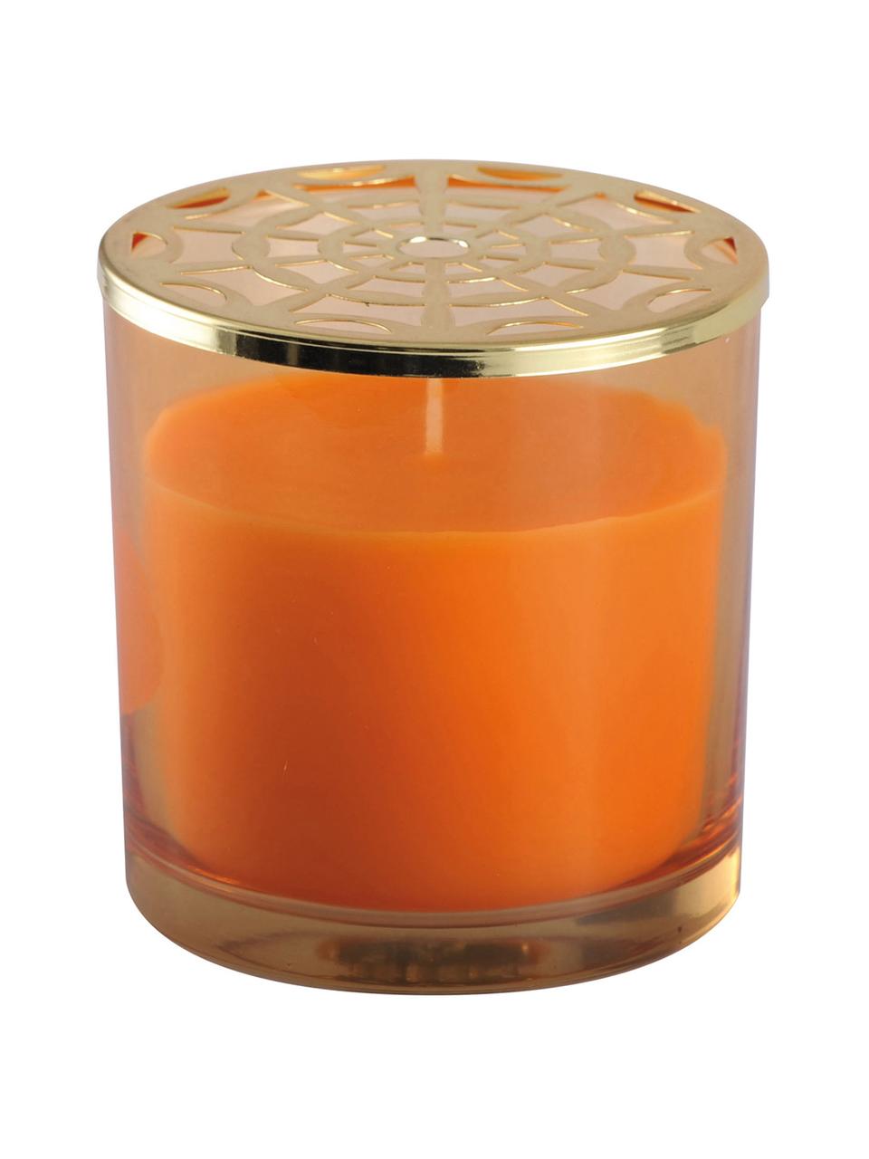 Duftkerze Narana (Orange), Behälter: Glas, Deckel: Metall, Goldfarben, Orange, Ø 10 x H 10 cm