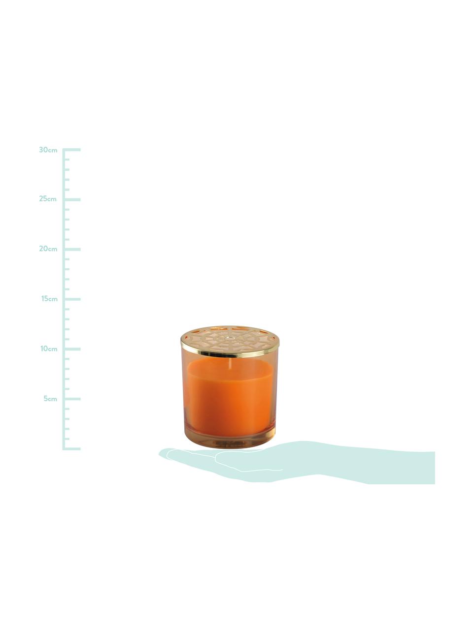 Duftkerze Narana (Orange), Behälter: Glas, Deckel: Metall, Goldfarben, Orange, Ø 10 x H 10 cm