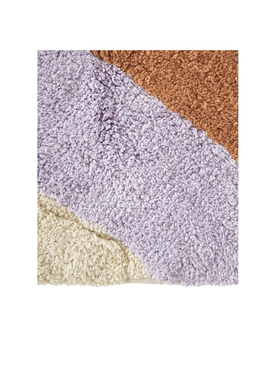 Koupelnový kobereček z organické bavlny Belinda, 100% organická bavlna s certifikátem BCI, Fialová, béžová, hnědá, krémová, Š 50 cm, D 80 cm