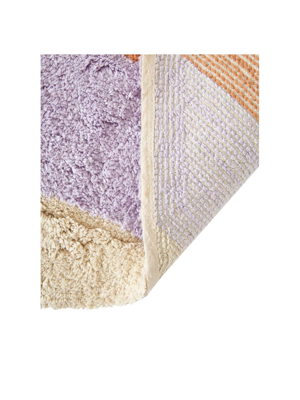 Dywanik łazienkowy z bawełny organicznej Belinda, 100% bawełna organiczna z certyfikatem BCI, Lila, beżowy, brązowy, odcienie kremowego, S 50 x D 80 cm
