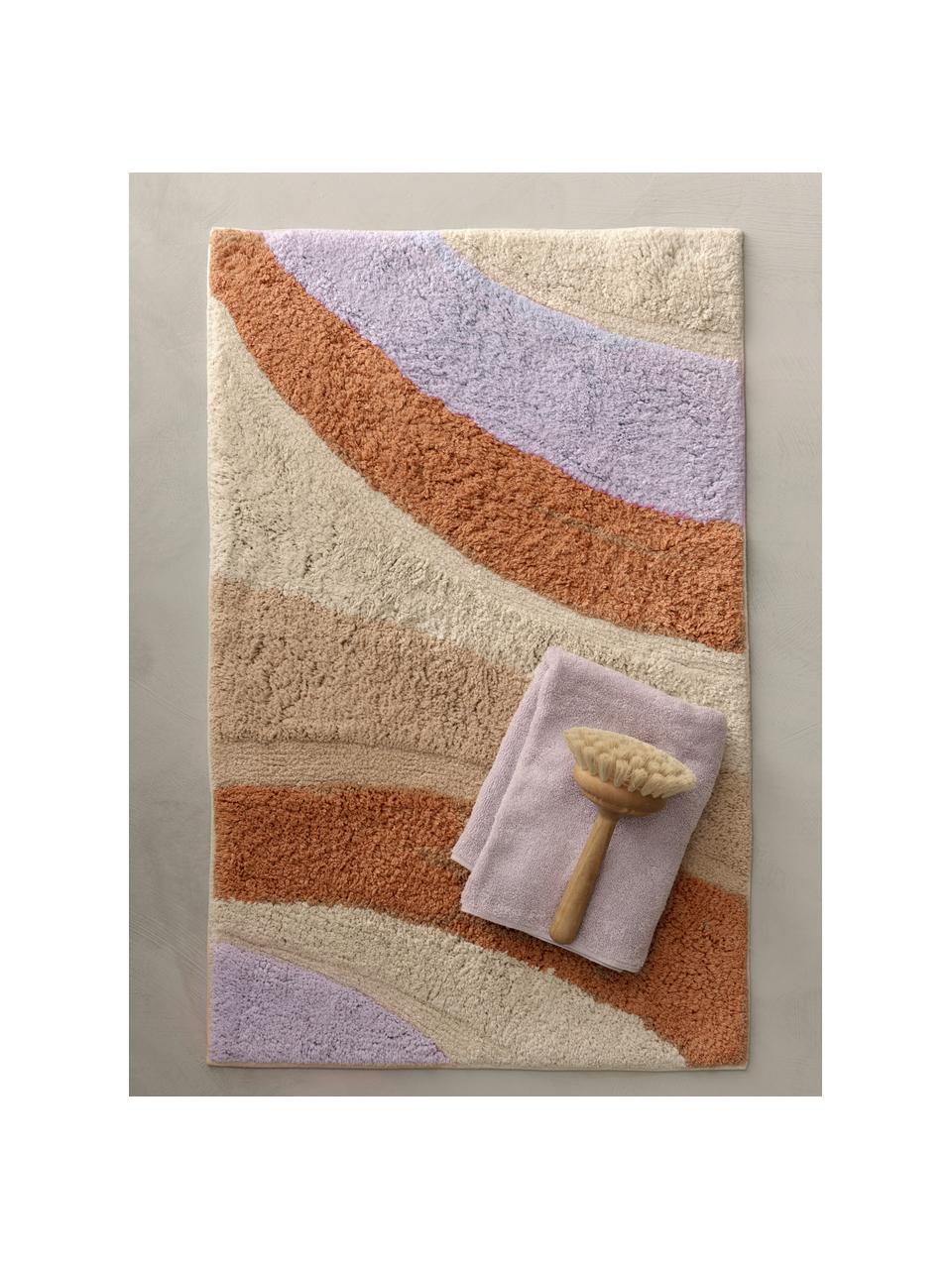 Badmat Belinda van biokatoen, 100% katoen, Lila, beige, bruin, crèmekleurig, B 50 x L 80 cm