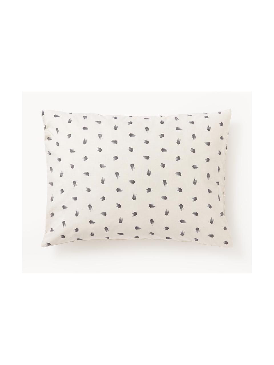 Taie d'oreiller réversible en coton à petits pois Amma, Blanc cassé, larg. 50 x long. 70 cm