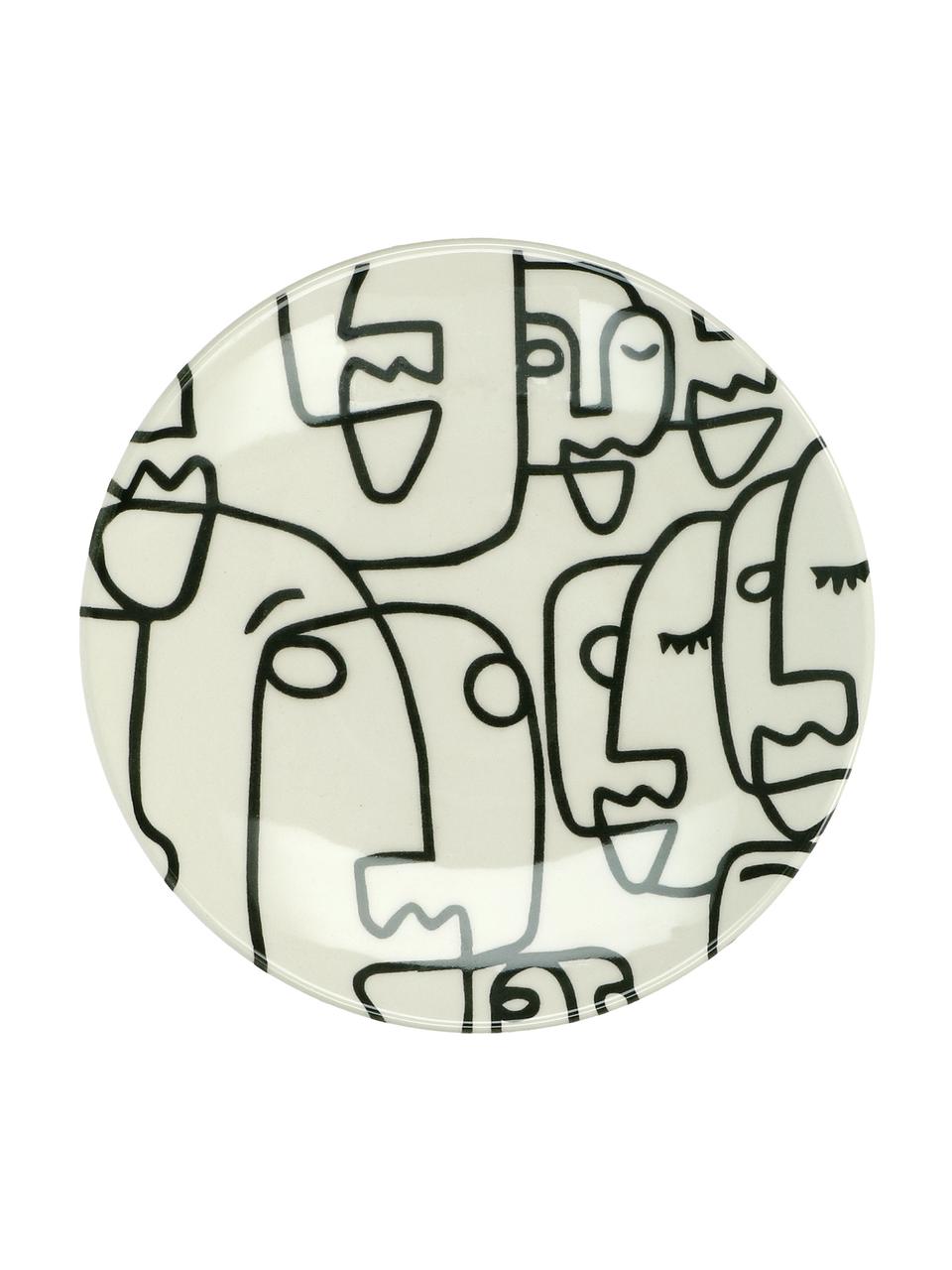 Dezertný tanier s jednolíniovou kresbou Modiglia, 2 ks, Krémovobiela, čierna