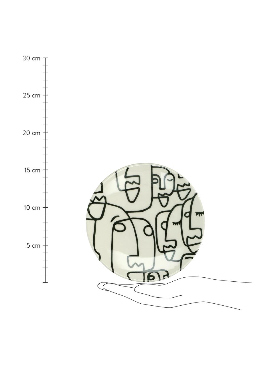 Dessertteller Modiglia mit One Line Zeichnung, 2 Stück, Steingut, Cremeweiss, Schwarz, Ø 16 cm