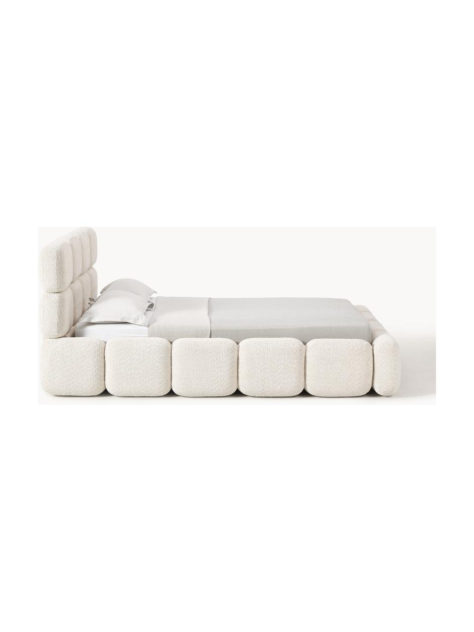 Cama tapizada de borreguillo bouclé Tayla, Tapizado: tejido borreguillo bouclé, Estructura: madera de abeto maciza, t, Patas: madera de abedul lacada E, Borreguillo bouclé blanco Off White, An 140 x L 200 cm