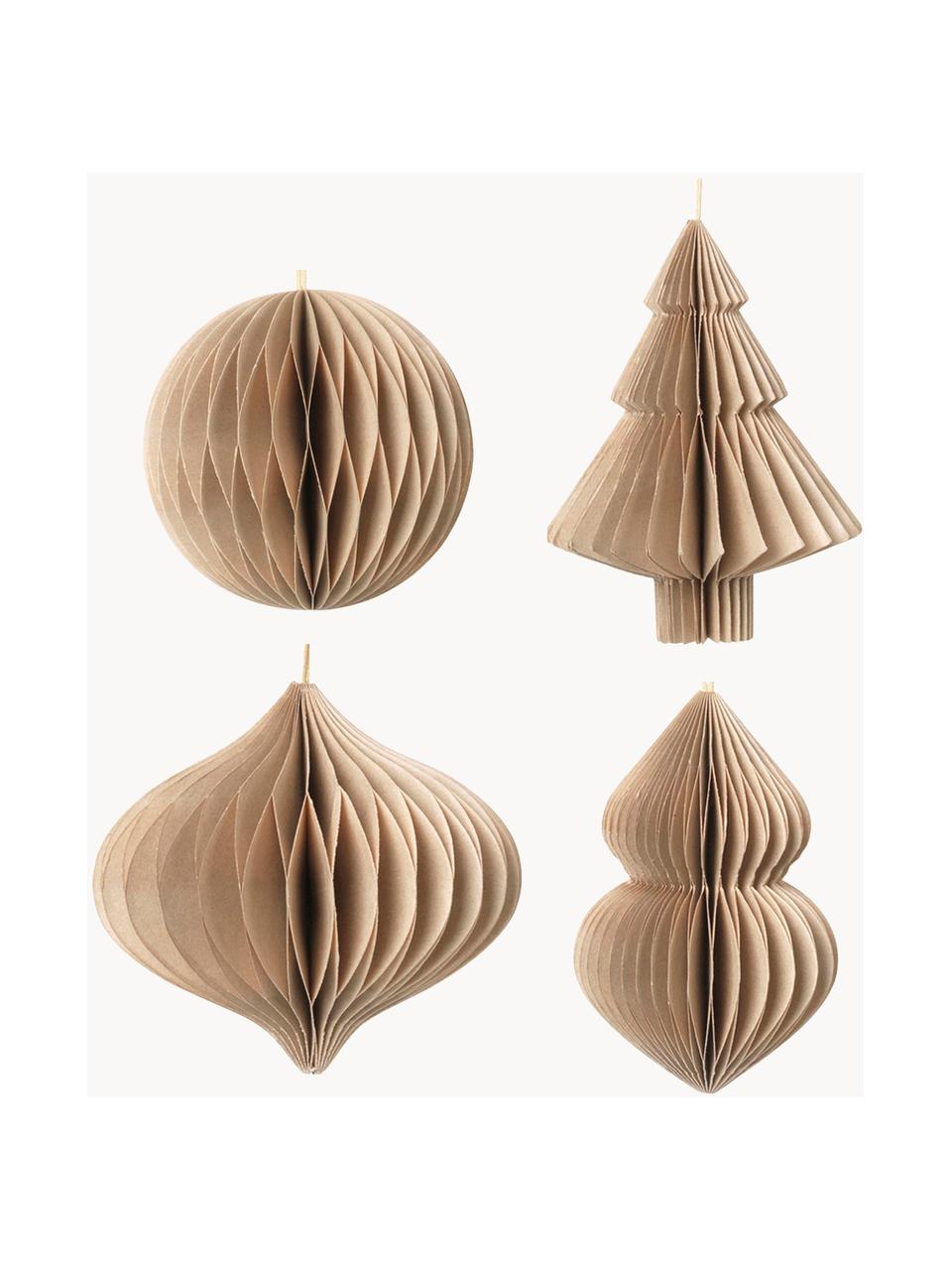 Kerstboomhangers Viola, set van 4, Lichtbeige, Ø 9 x H 10 cm