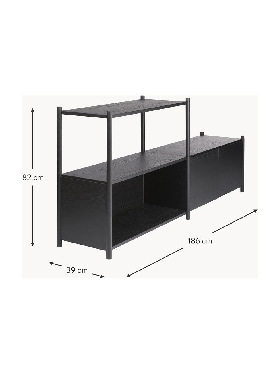 Regal Sceene aus Eichenholz, Gestell: Eichenholz, massiv, Eichenholz, schwarz lackiert, B 186 x H 82 cm