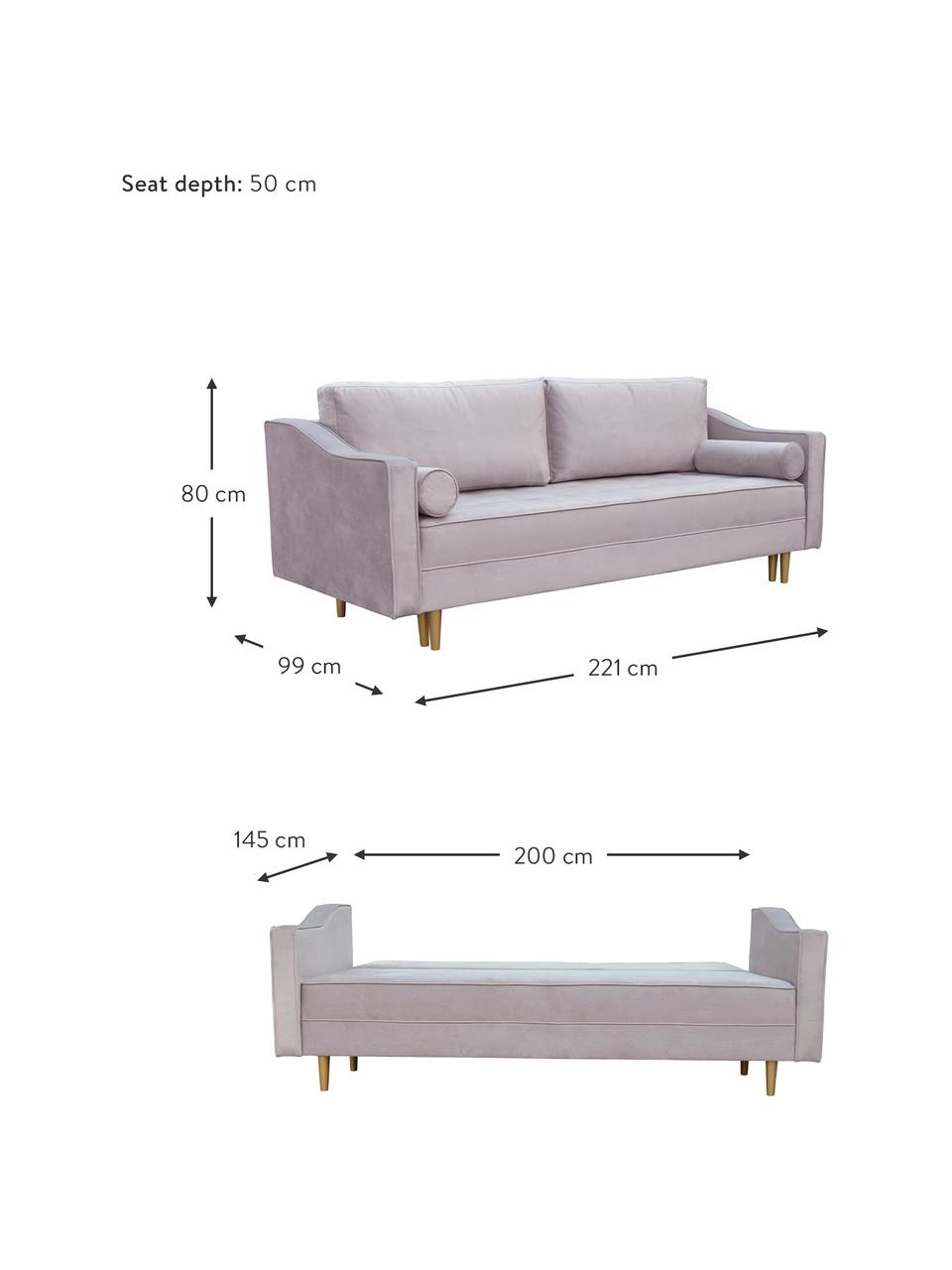 Sofa  z aksamitu z funkcją spania Zoja (2-osobowa), Tapicerka: 100% aksamit poliestrowy, Nogi: drewno lakierowane, Lila, S 221 x G 99 cm