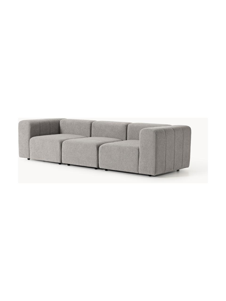 Divano componibile 4 posti in bouclé Lena, Rivestimento: bouclé (93% poliestere, 6, Struttura: legno di faggio, truciola, Piedini: plastica, Bouclé grigio, Larg. 287 x Prof. 106 cm