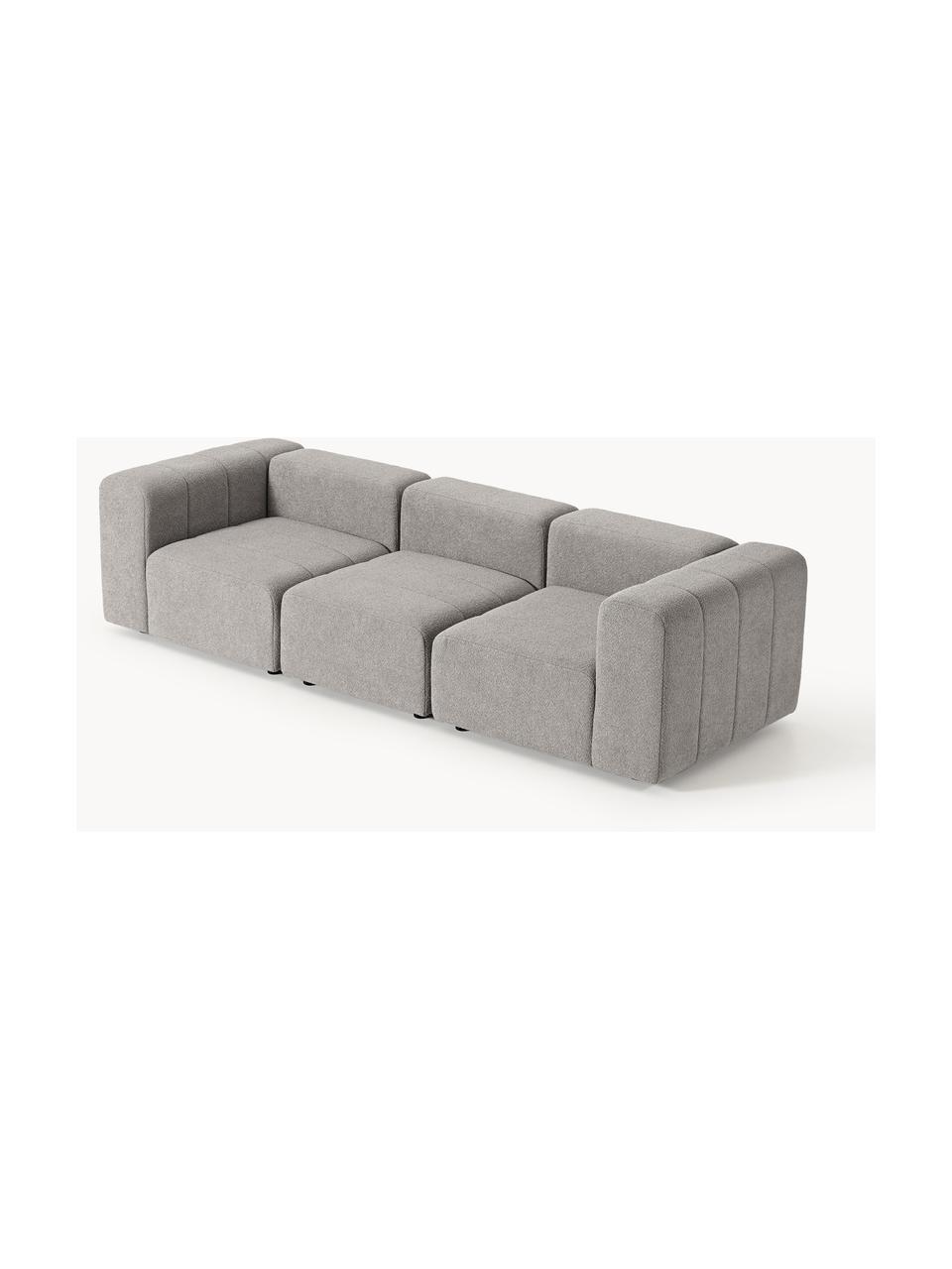 Divano componibile 4 posti in bouclé Lena, Rivestimento: bouclé (93% poliestere, 6, Struttura: legno di faggio, truciola, Piedini: plastica, Bouclé grigio, Larg. 287 x Prof. 106 cm